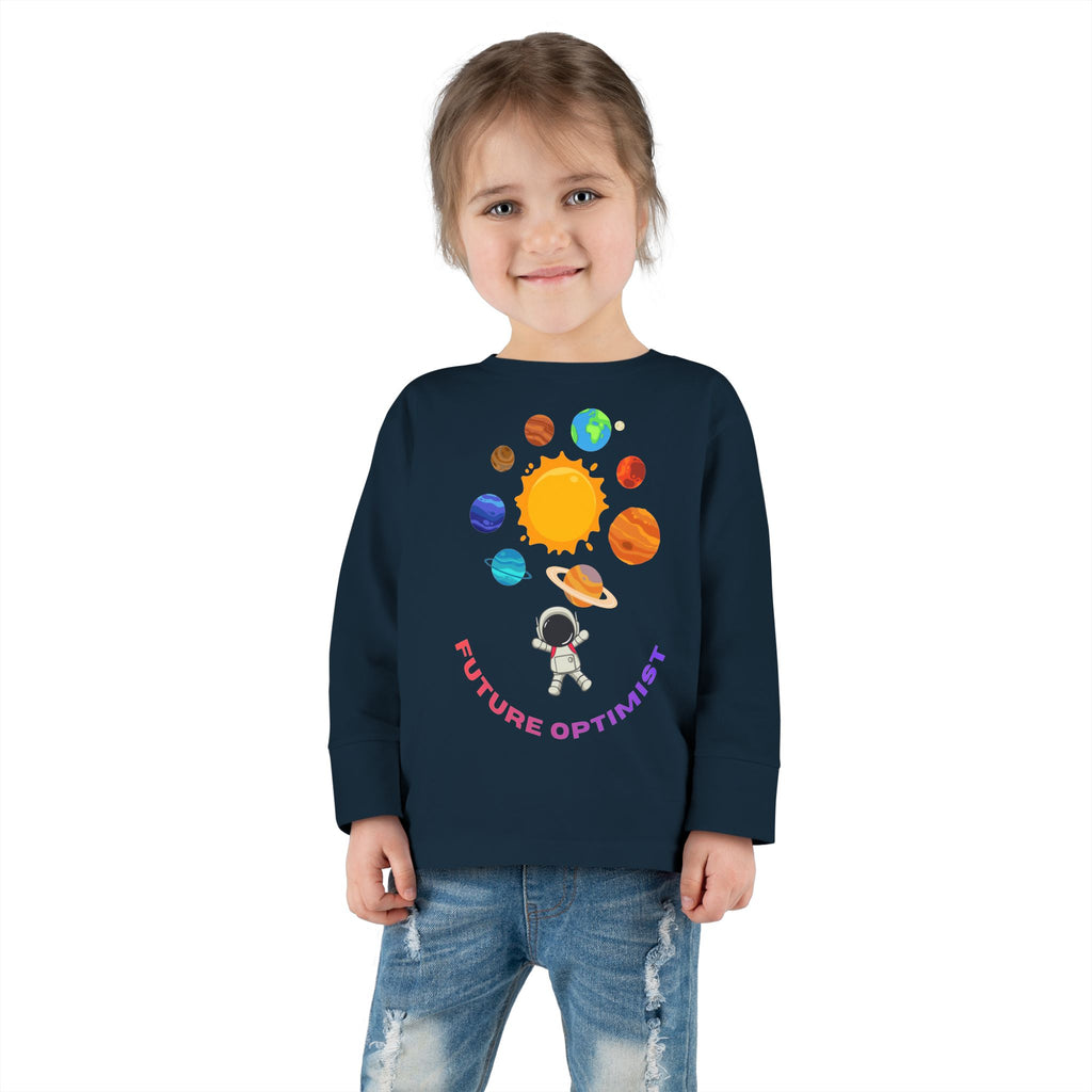 Future Optimist Astronaut toddler long sleeve tee | Solar System planets design - Mutantur Labs LLC
