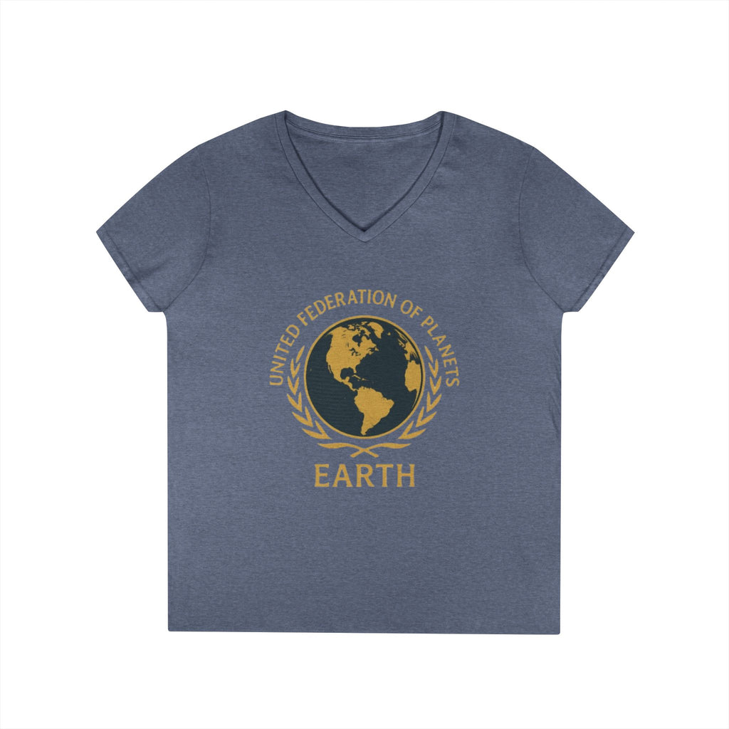 United Federation of Planets Earth V-Neck T-Shirt | Sci-Fi Inspired Women's Graphic Tee - Mutantur Labs LLC