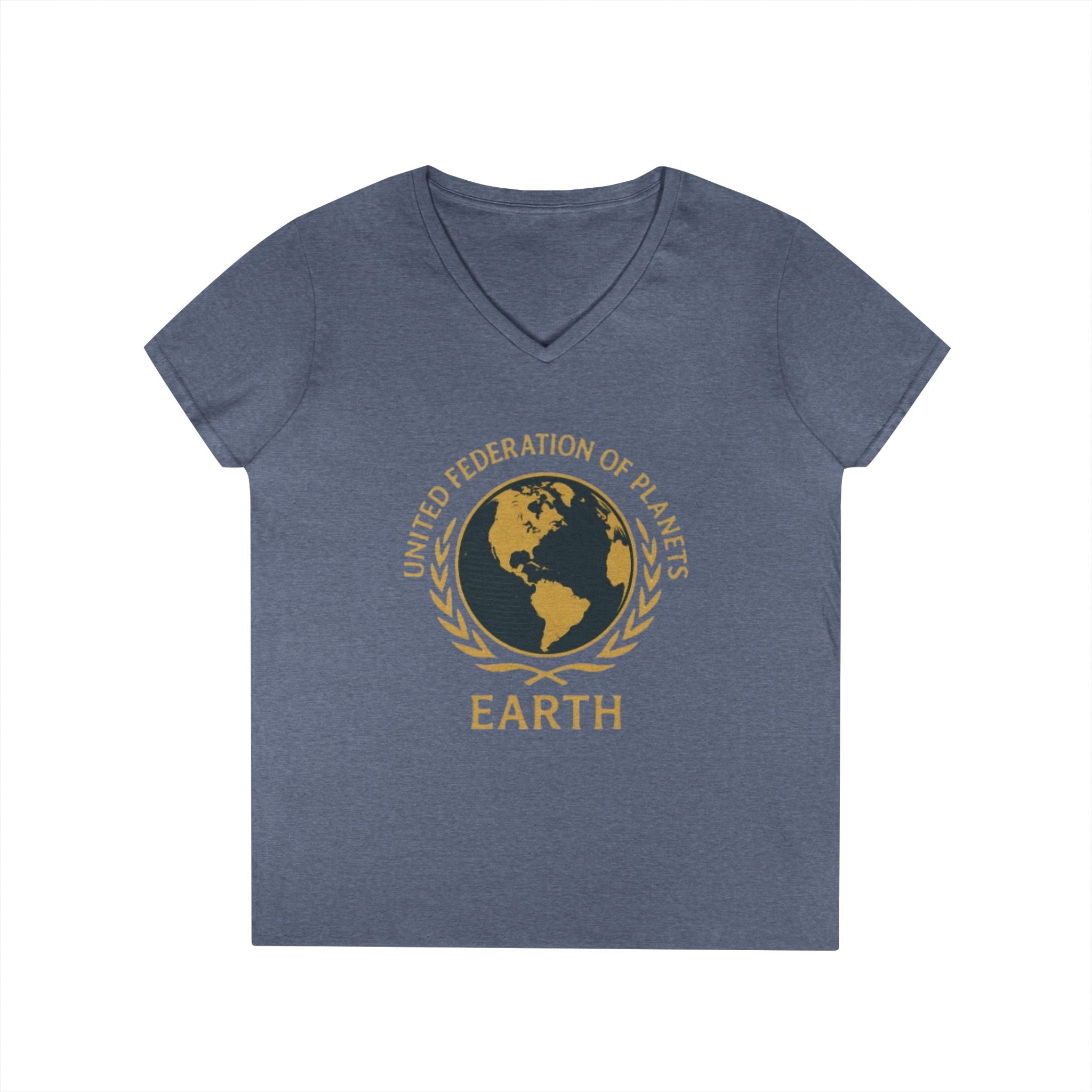 United Federation of Planets Earth V-Neck T-Shirt | Sci-Fi Inspired Women's Graphic Tee - Mutantur Labs LLC