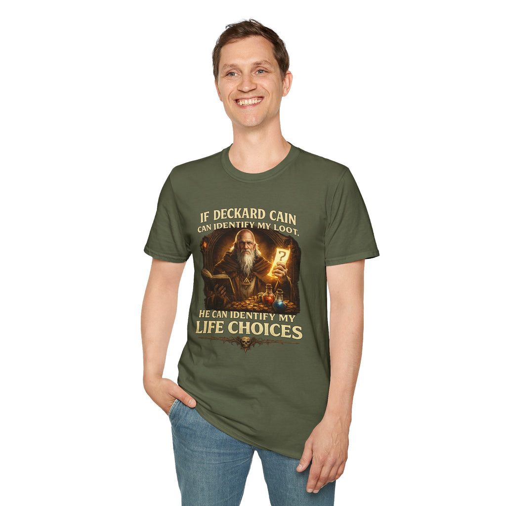 If Deckard Cain Can Identify My Loot, He Can Identify My Life Choices" Diablo RPG Gamer Tee - Mutantur Labs LLC