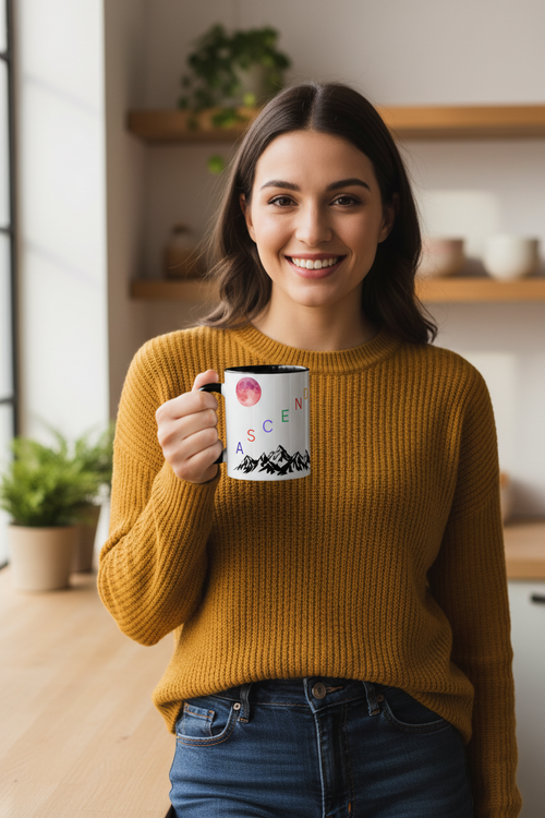 Ascend Mountain Moon Mug — Inspirational White Ceramic Coffee Cup - Mutantur Labs LLC