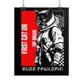 Rolled wall art poster featuring an astronaut cat illustration titled 'Buzz Pawldrin.'