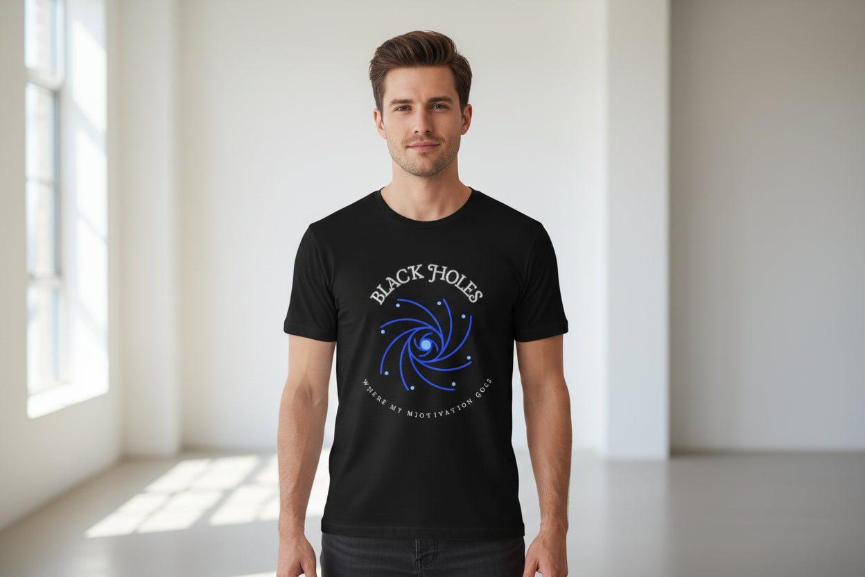 Black Holes Where My Motivation Goes graphic T-Shirt - Mutantur Labs LLC