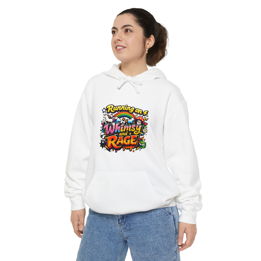 Hoodie — "Running on a Whimsy and Rage" Colorful Graphic Pullover