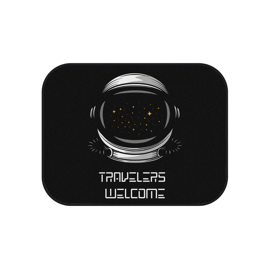 Car Mats Astronaut Helmet 'Travelers Welcome' | Set of 4 black car mats - Mutantur Labs LLC