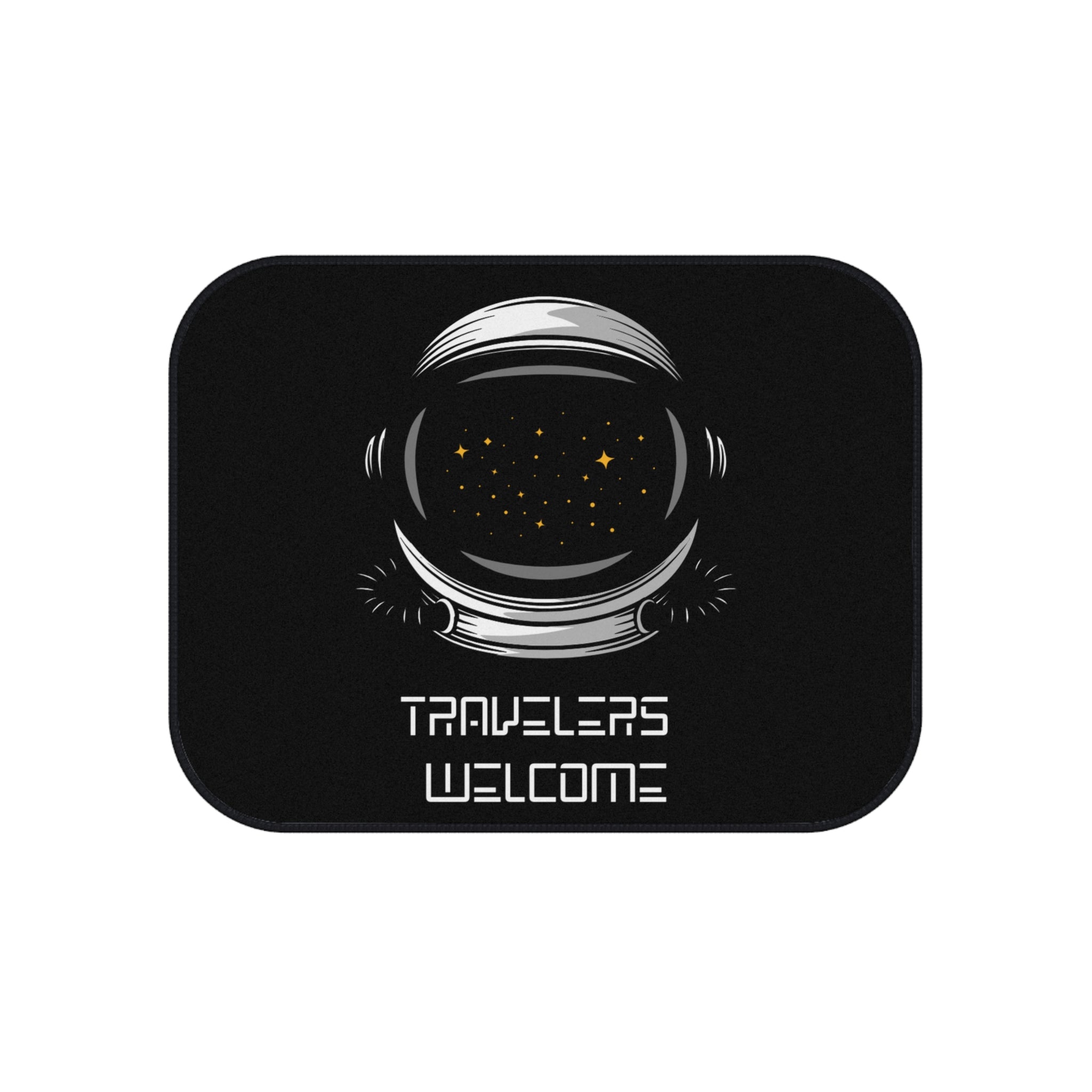 Car Mats Astronaut Helmet 'Travelers Welcome' | Set of 4 black car mats - Mutantur Labs LLC