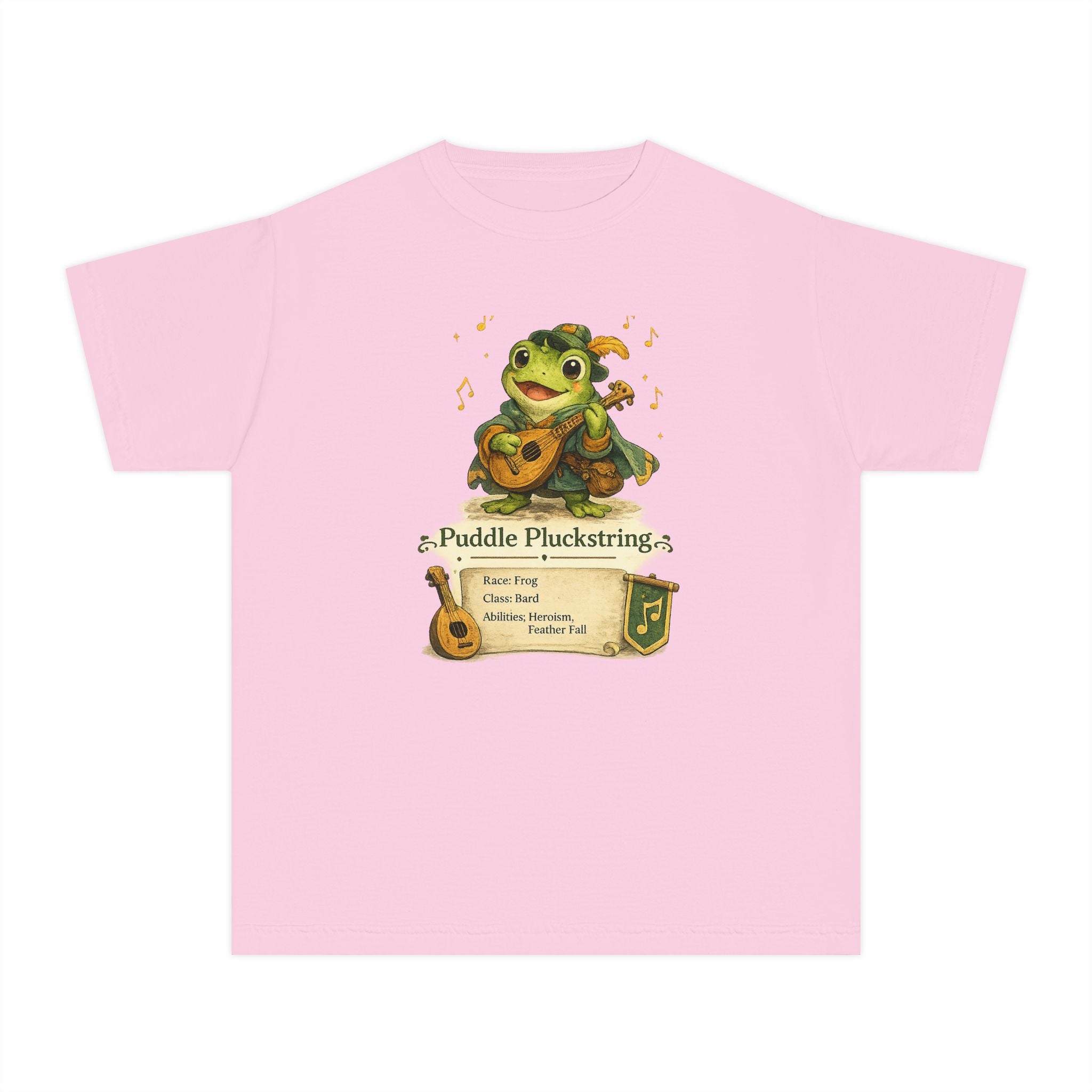Puddle Pluckstring Frog Bard kids Character Tee