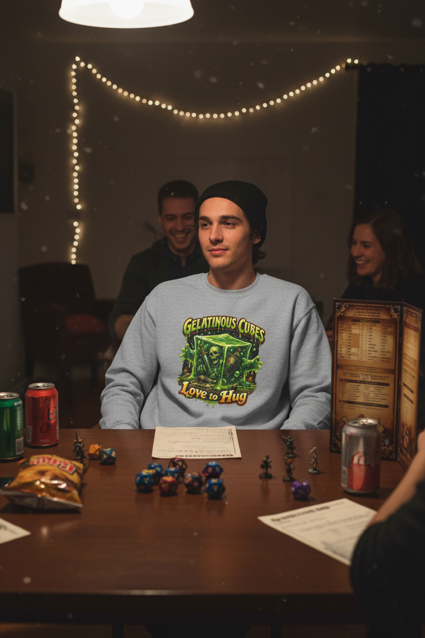 Gelatinous Cubes Love to Hug Sweatshirt RPG Monster Horror Retro - Mutantur Labs LLC