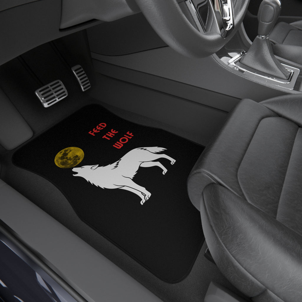 Howling White Wolf with Moon car mats | Feed the Wolf floor mats (set of 4) - Mutantur Labs LLC