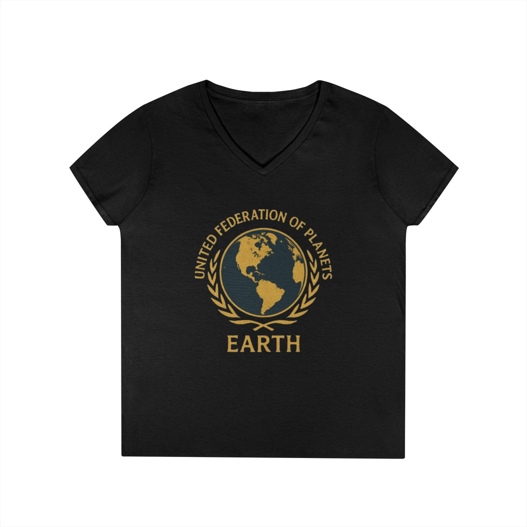 United Federation of Planets Earth V-Neck T-Shirt | Sci-Fi Inspired Women's Graphic Tee - Mutantur Labs LLC