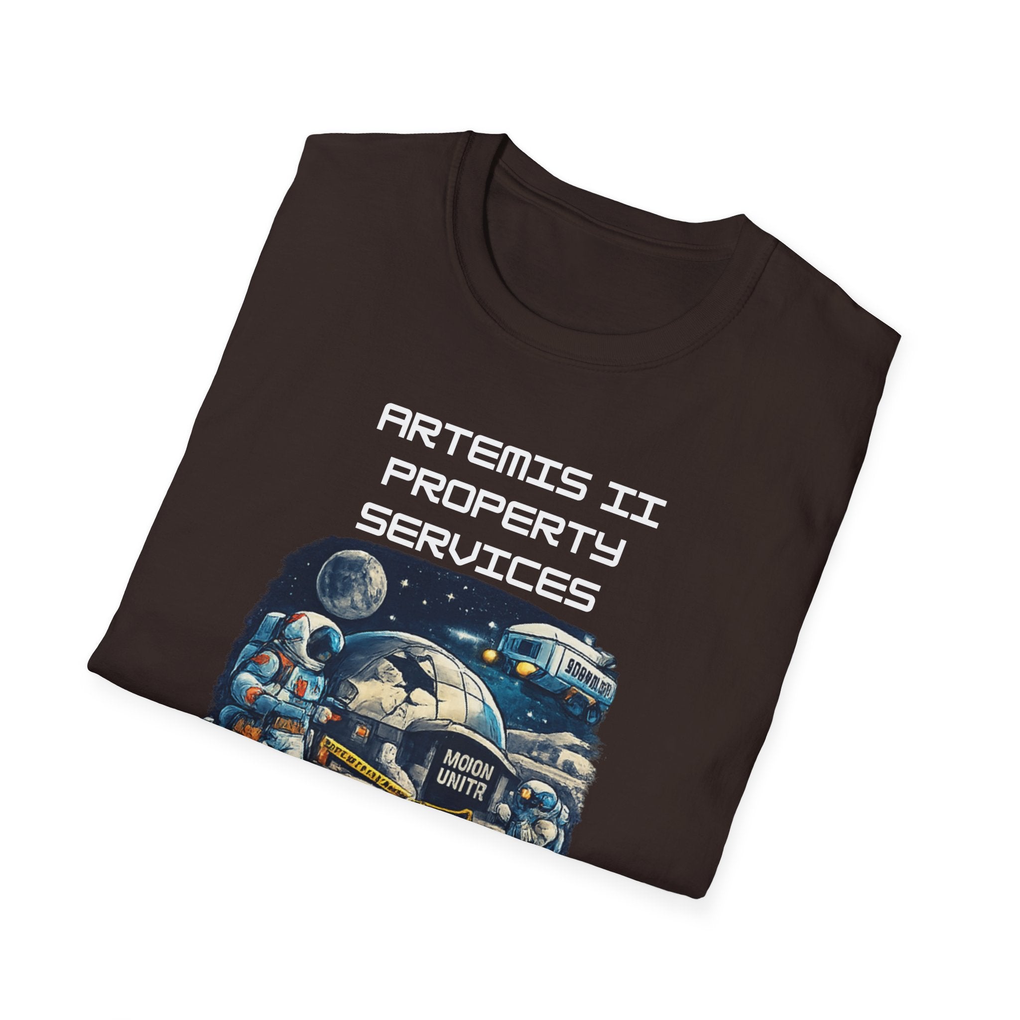Moonbase Property Services T-Shirt — 'Artemis II Property Services' Space Repair Crew funny Tee - Mutantur Labs LLC