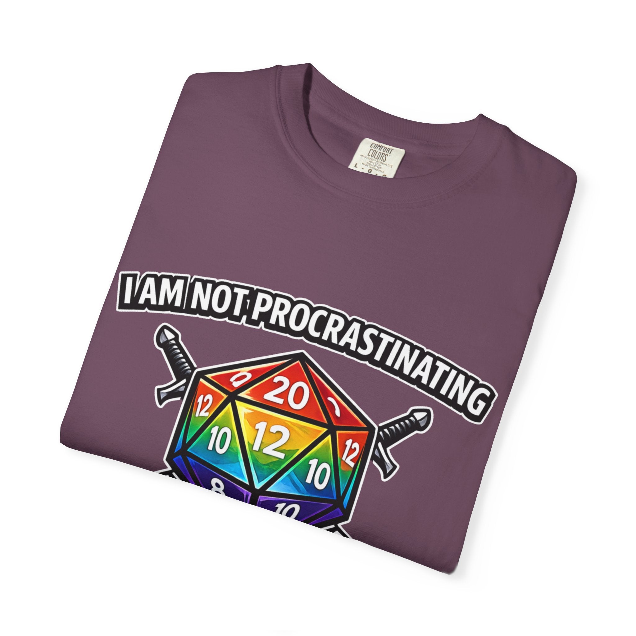 Nerd Humor Gaming I Am Not Procrastinating Side Quest | Rainbow D20 Dice RPG Tee Comfort Colors tee - Mutantur Labs LLC