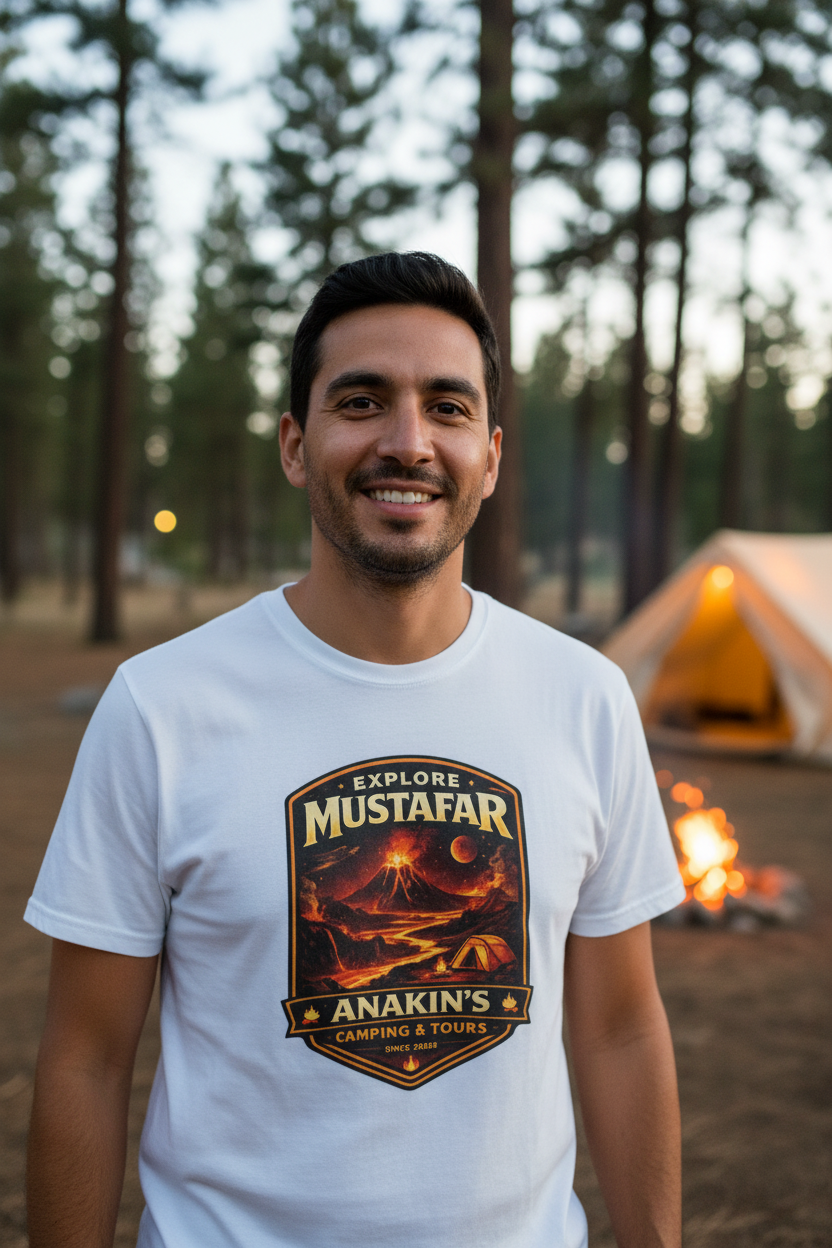 Mustafar Adventure T-Shirt — "Explore Mustafar: Anakin’s Camping & Tours" Graphic Tee - Mutantur Labs LLC