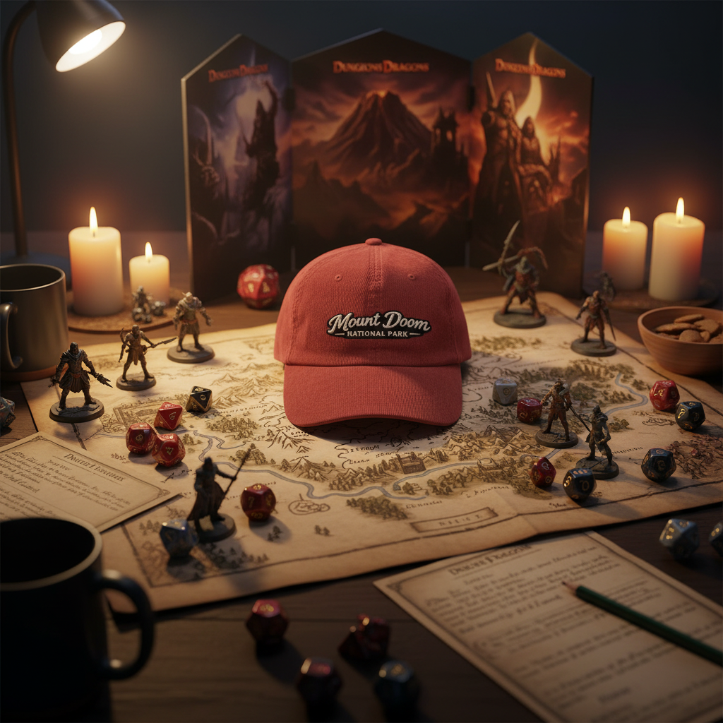 Mount Doom National Park embroidered corduroy cap, front view