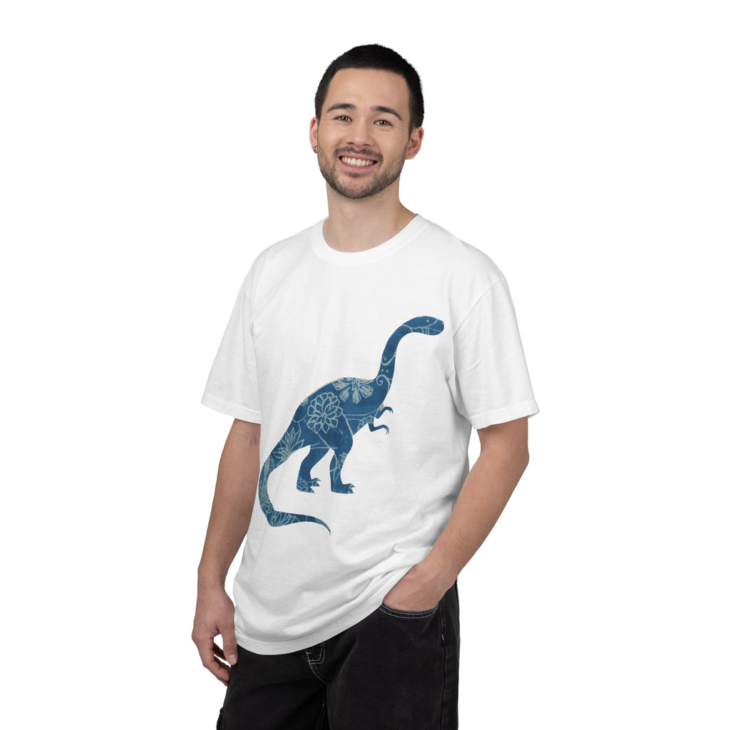 Blue Floral Dinosaur T-Shirt | Chinoiserie Brontosaurus Graphic Tee - Mutantur Labs LLC