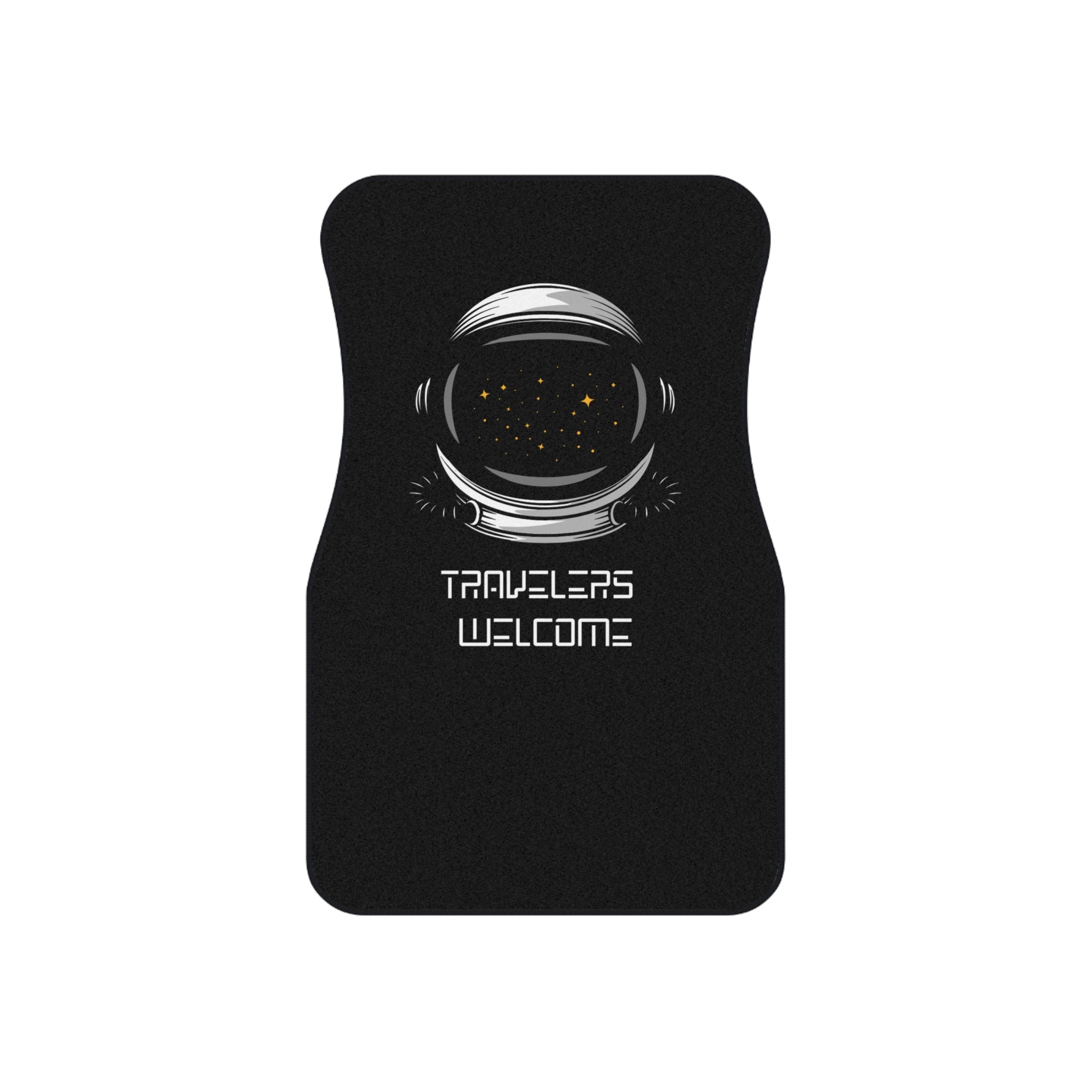 Car Mats Astronaut Helmet 'Travelers Welcome' | Set of 4 black car mats - Mutantur Labs LLC