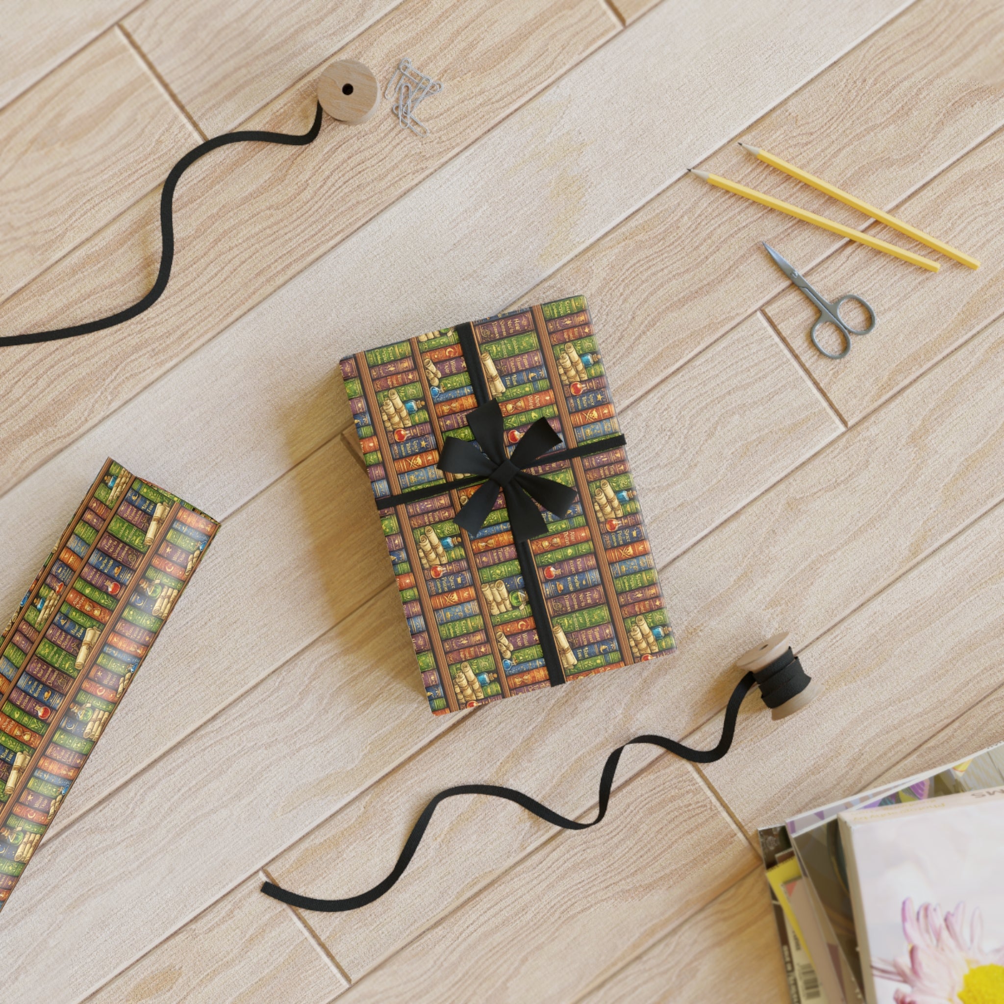 Booklover Gift Wrap Roll — Library Bookshelf Pattern Wrapping Paper
