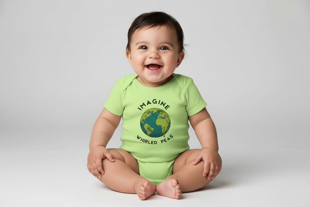 Imagine Whirled Peas Baby Onesie | Whimsical Pun Bodysuit for Babies - Mutantur Labs LLC