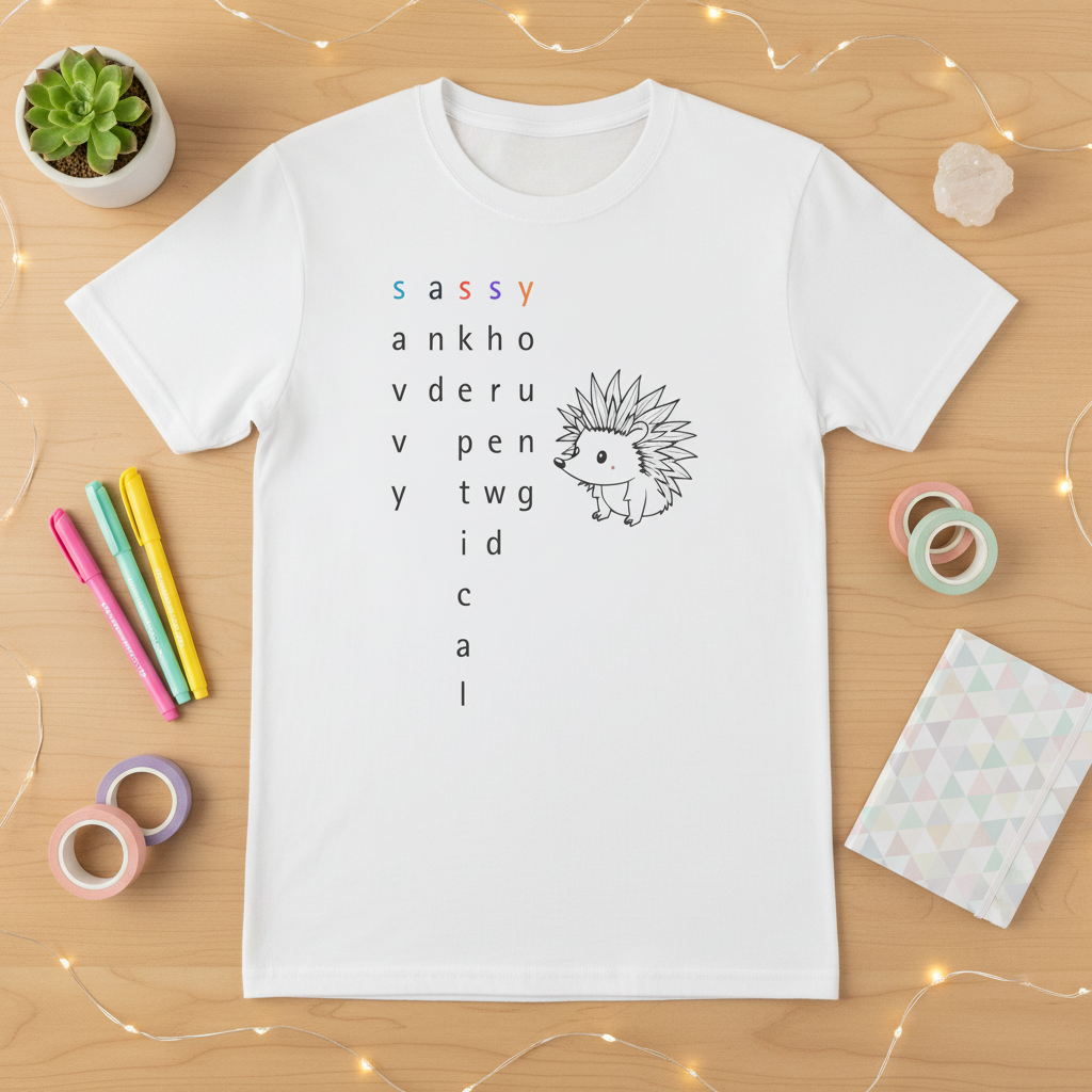 Sassy hedgehog minimal cute graphic tee, back view