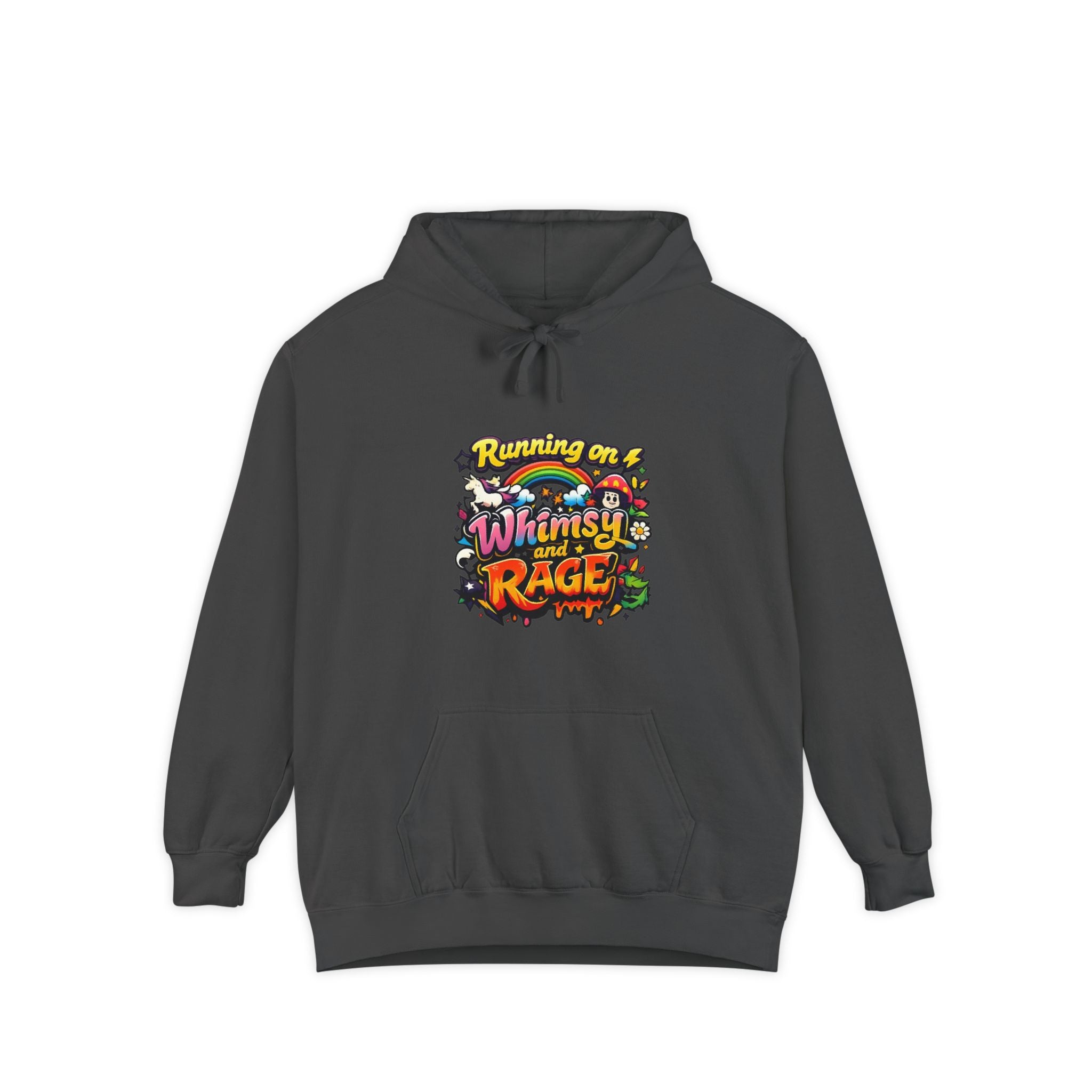 Hoodie — "Running on a Whimsy and Rage" Colorful Graphic Pullover