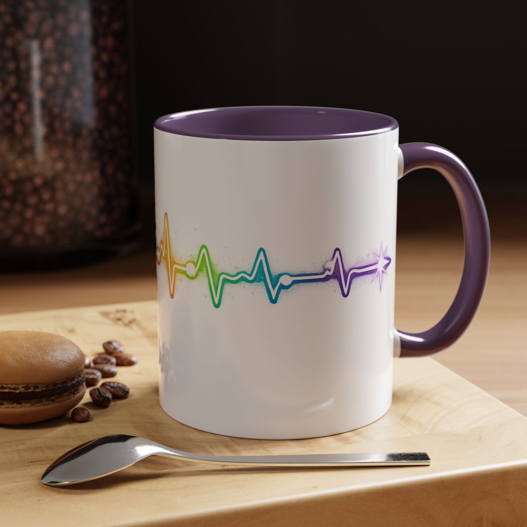 This Coffee is Holding the Timeline Together— Rainbow Heartbeat Accent Coffee Cup 11oz