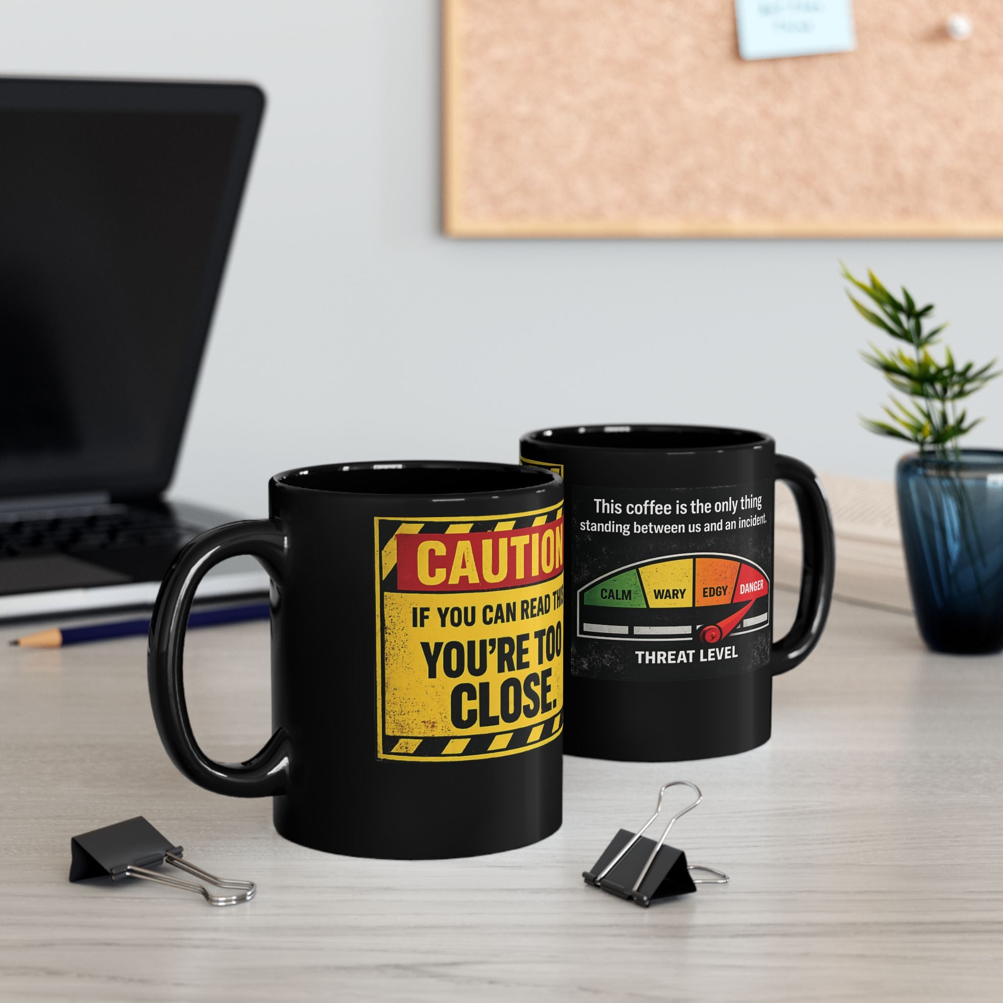 Coffee Threat Level Gauge Mug | Funny Black Ceramic Coffee Cup - Mutantur Labs LLC