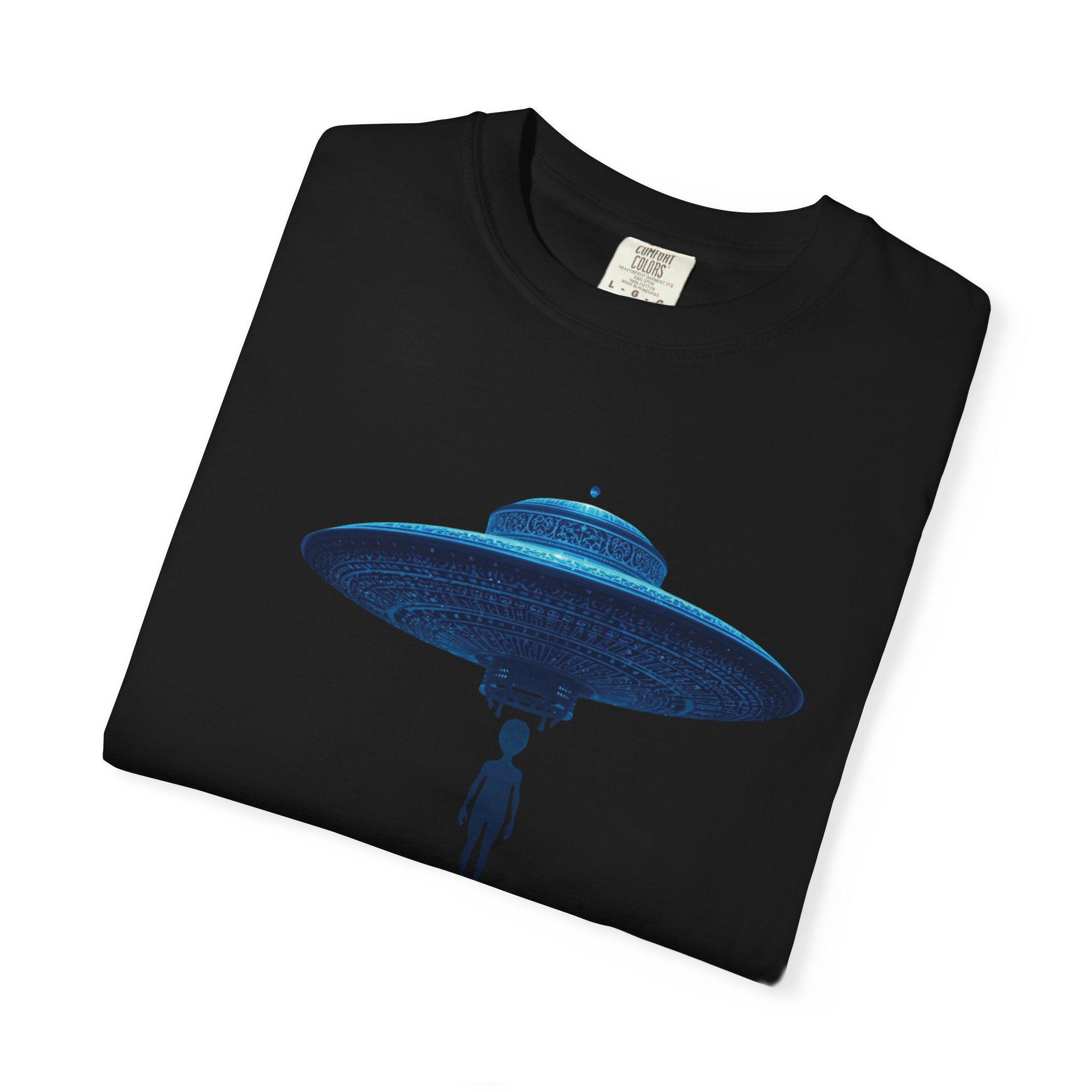 UFO Abduction T-shirt | Minimal Alien Spaceship blue chinoiserie Graphic - Mutantur Labs LLC