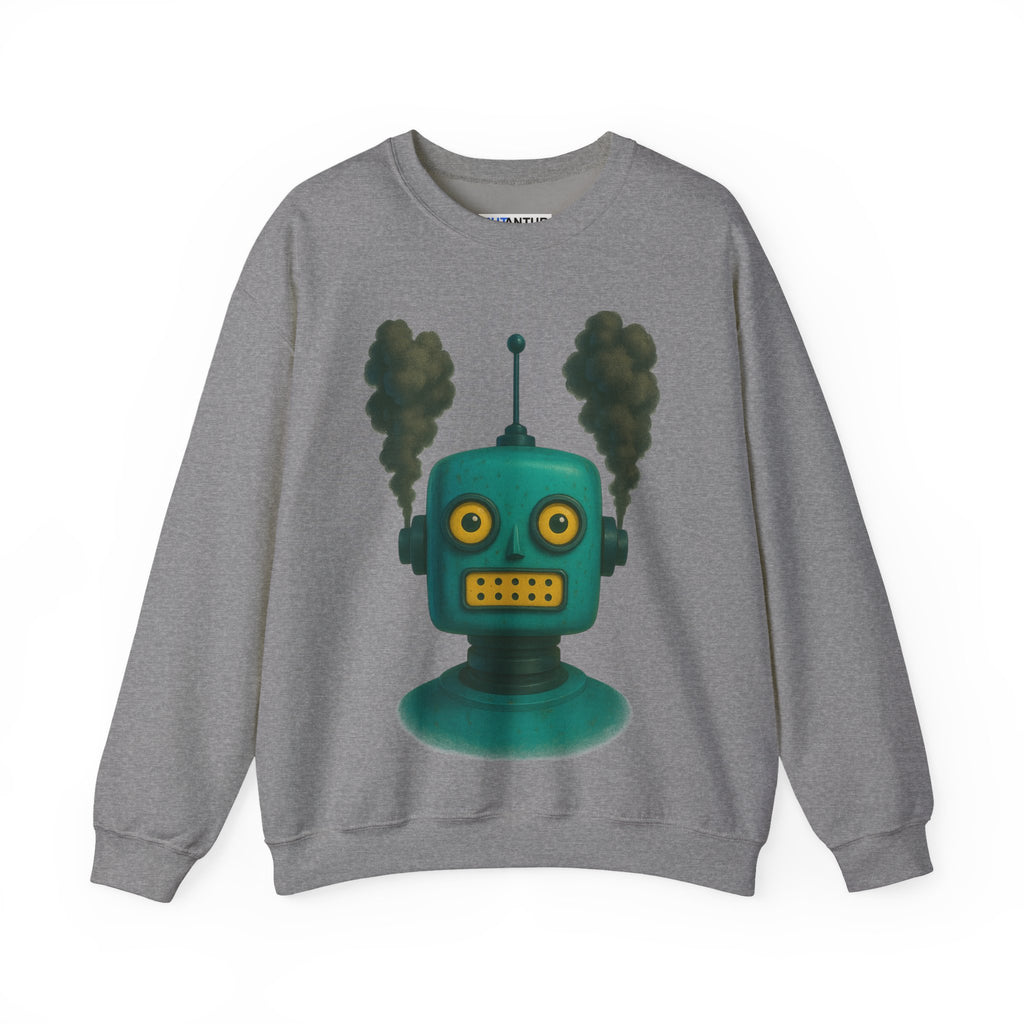 Smoking Robot Graphic Unisex Sweatshirt, Cozy Crewneck Top - Mutantur Labs LLC