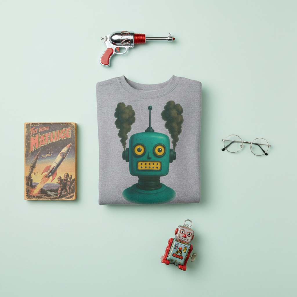 Smoking Robot Graphic Unisex Sweatshirt, Cozy Crewneck Top