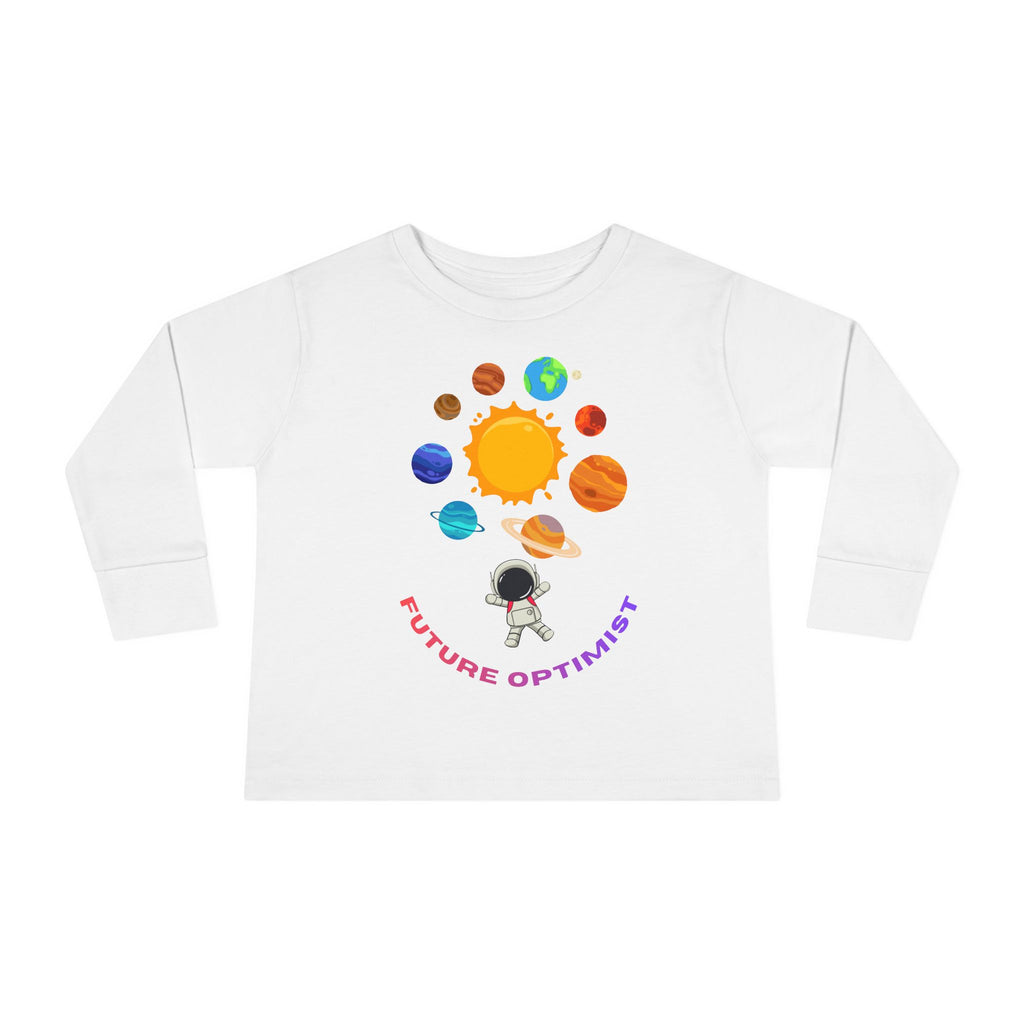 Future Optimist Astronaut toddler long sleeve tee | Solar System planets design - Mutantur Labs LLC