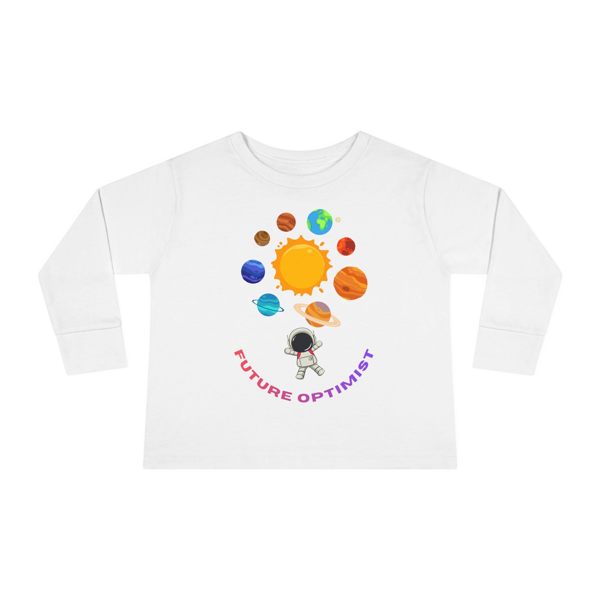 Future Optimist Astronaut toddler long sleeve tee | Solar System planets design - Mutantur Labs LLC