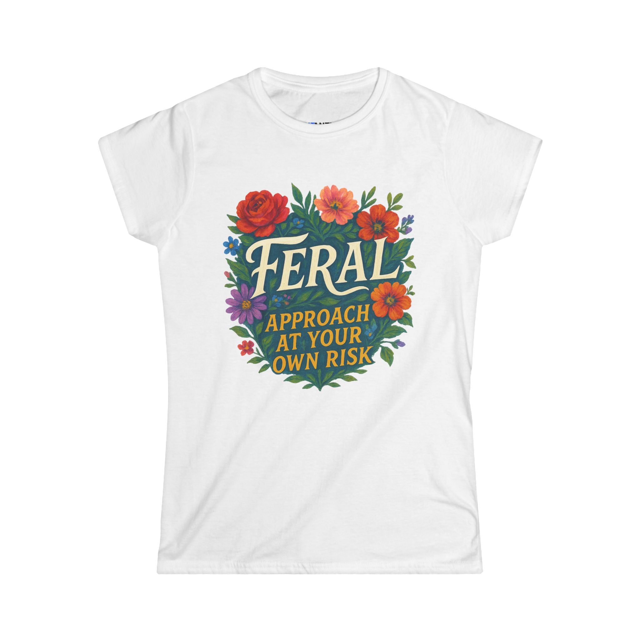 Feral Approach At Your Own Risk tee | Floral badge design - Mutantur Labs LLC