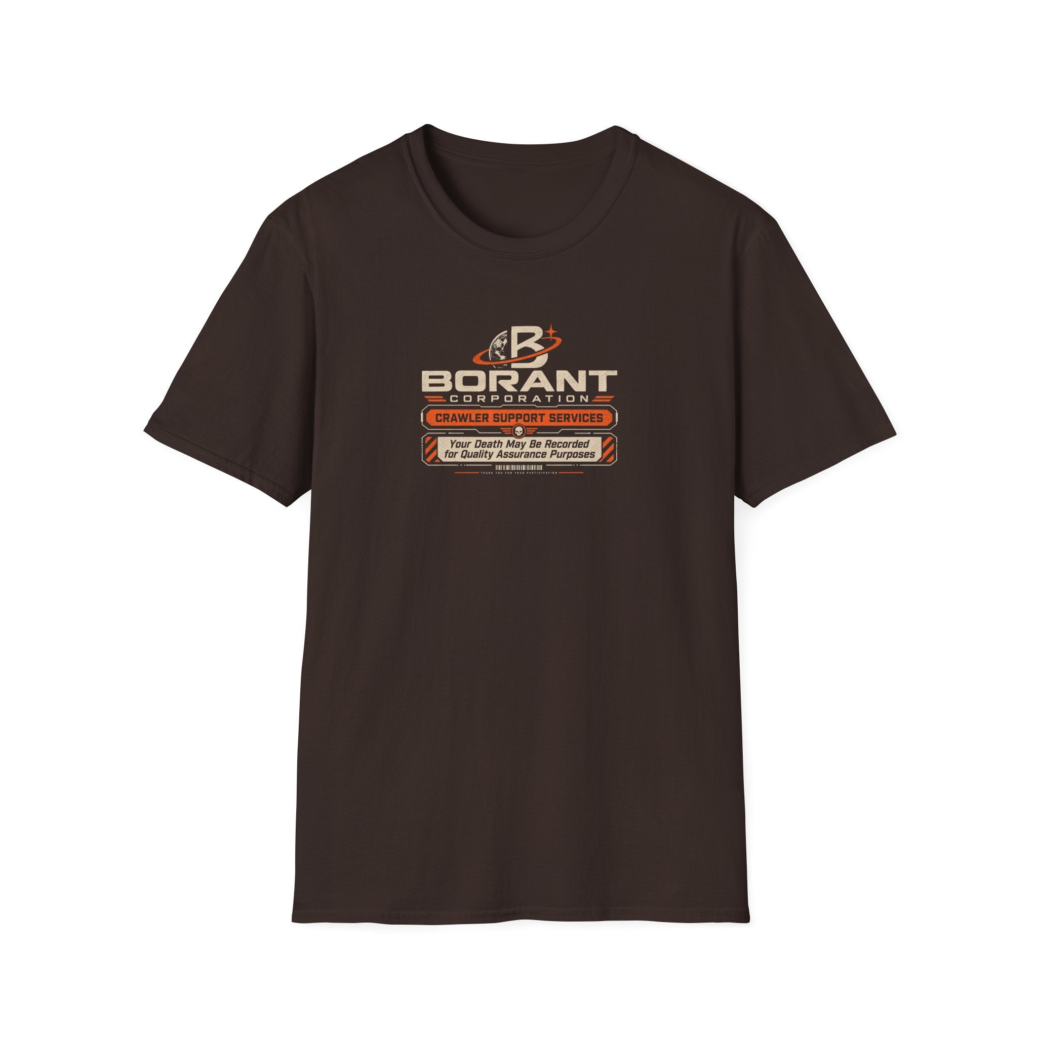 Borant Corporation Crawler Support Services T-Shirt — 'Your Death May Be Recorded' Retro Sci‑Fi Tee