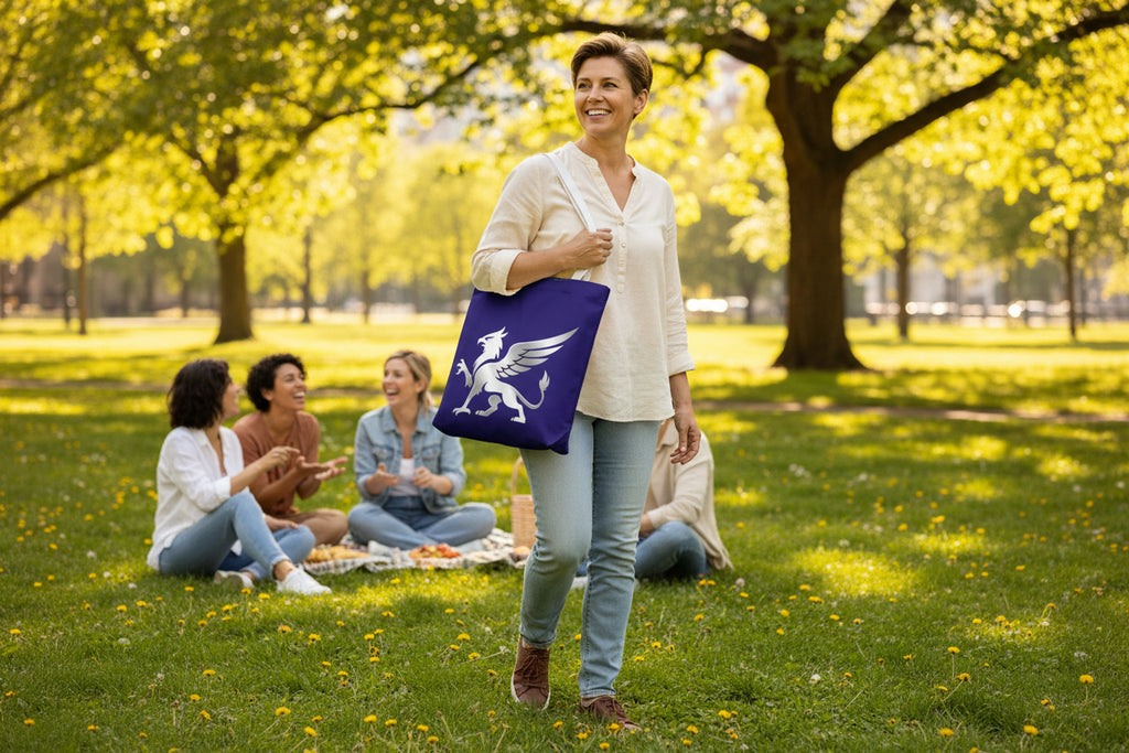 Griffin Tote Bag, blue Mythical Crest Bag, Fantasy Mythology Market Tote - Mutantur Labs LLC