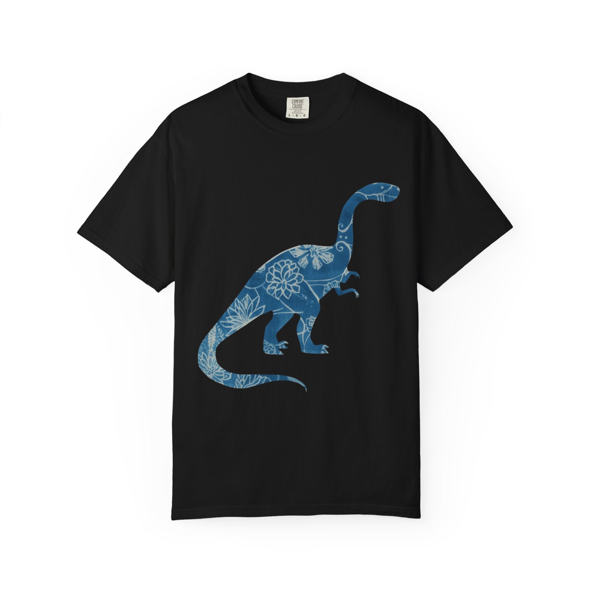 Blue Floral Dinosaur T-Shirt | Chinoiserie Brontosaurus Graphic Tee - Mutantur Labs LLC
