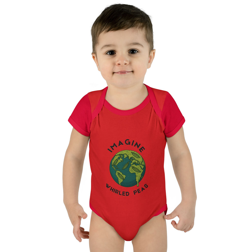 Imagine Whirled Peas Baby Onesie | Whimsical Pun Bodysuit for Babies - Mutantur Labs LLC
