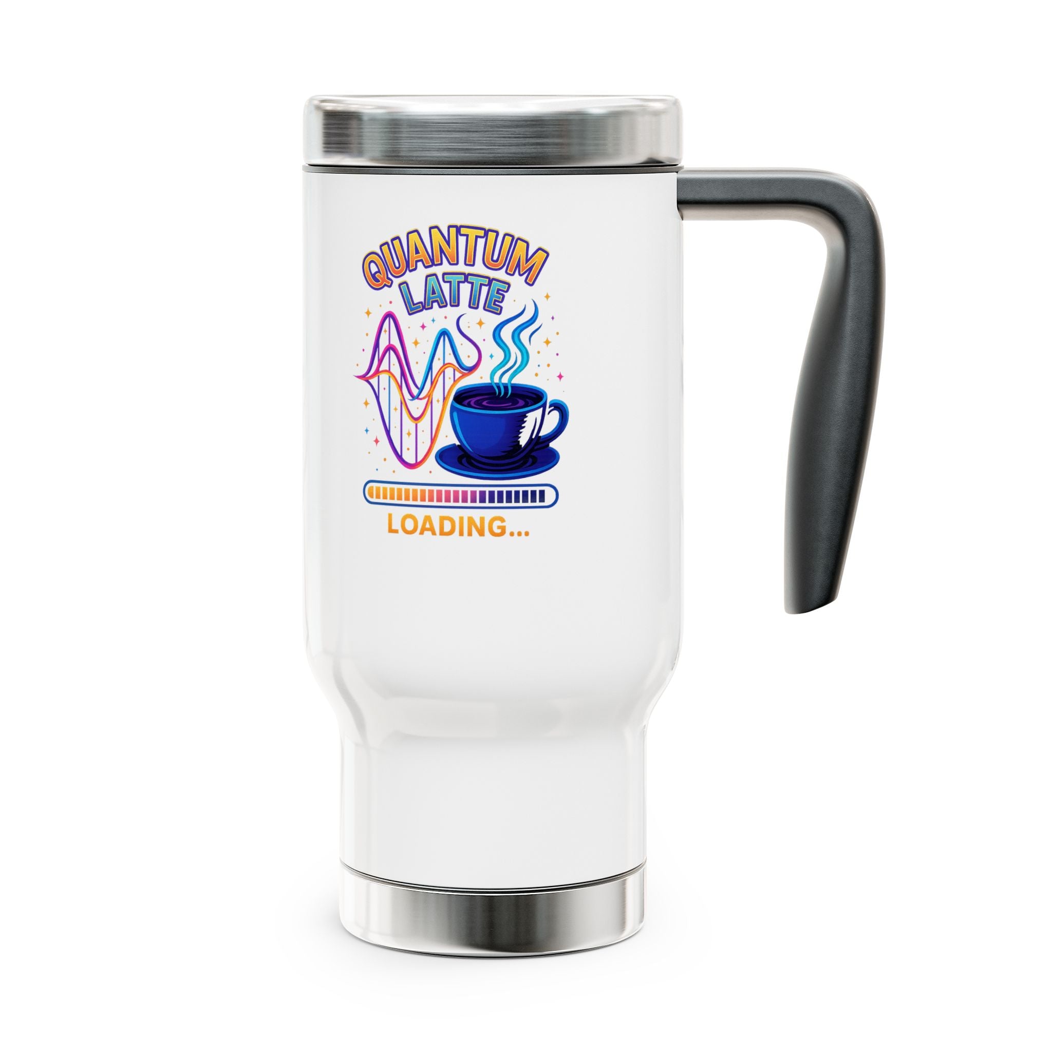 Quantum Latte Loading Travel Mug — 14oz Stainless Steel Coffee Tumbler - Mutantur Labs LLC
