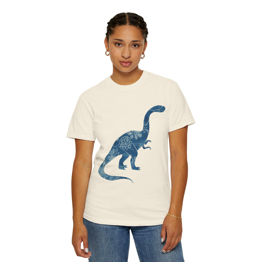 Blue Floral Dinosaur T-Shirt | Chinoiserie Brontosaurus Graphic Tee - Mutantur Labs LLC