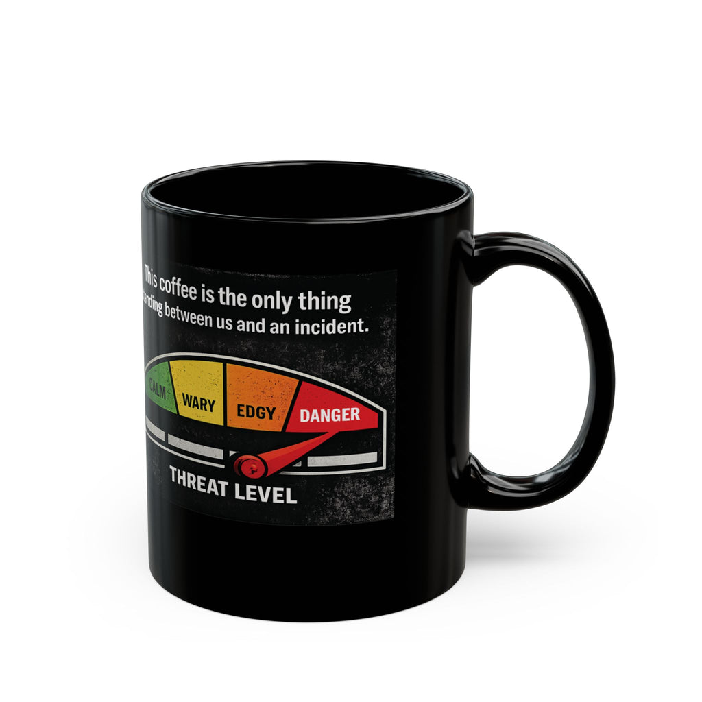 Coffee Threat Level Gauge Mug | Funny Black Ceramic Coffee Cup - Mutantur Labs LLC