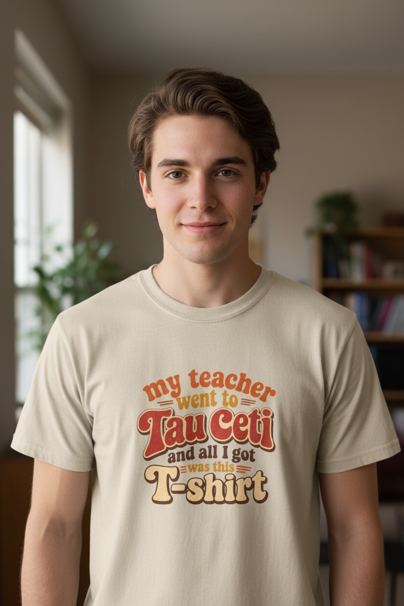 Tau Ceti Teacher Tee — "My Teacher Went to Tau Ceti and All I Got Was This T-Shirt" Retro Sci‑Fi Tee - Mutantur Labs LLC