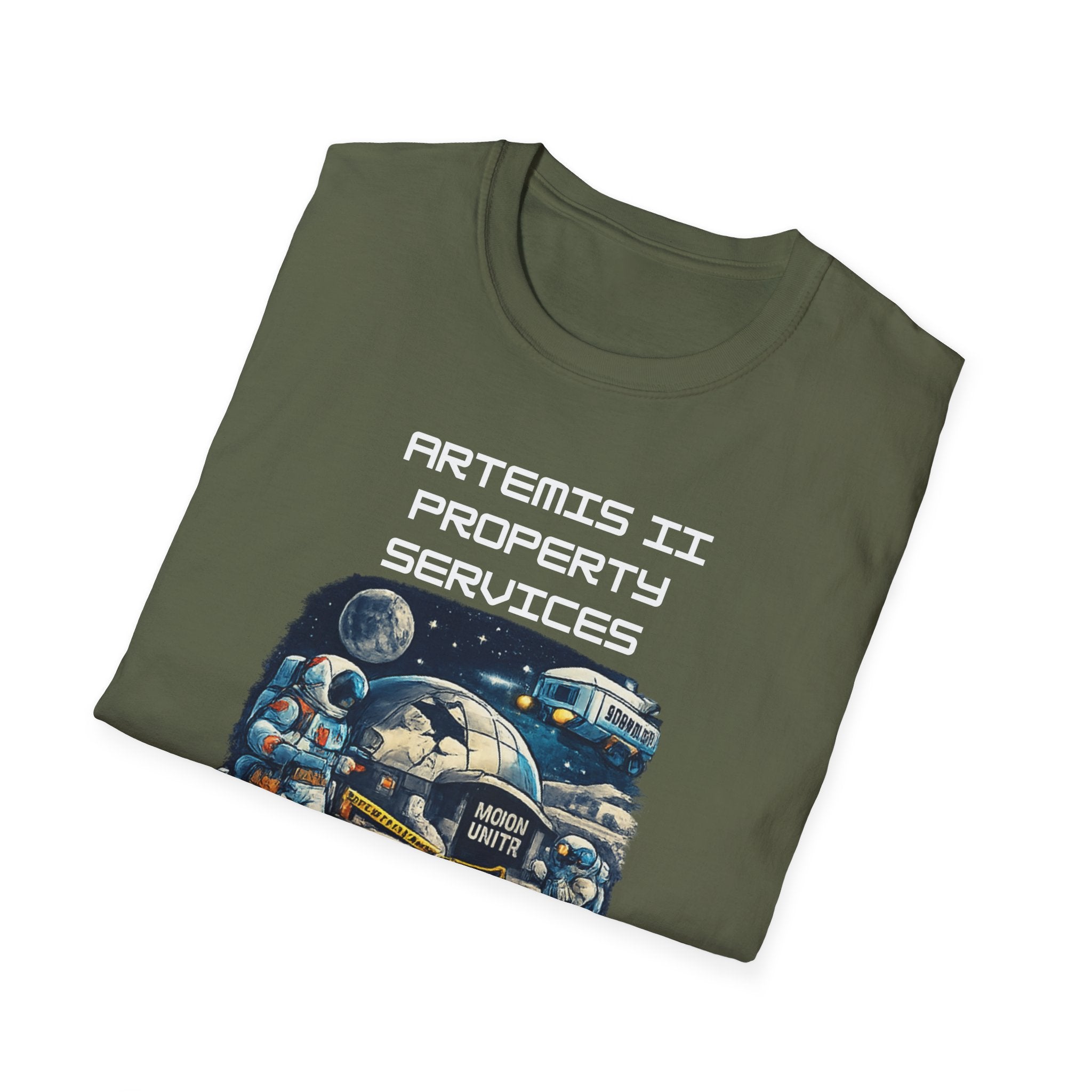 Moonbase Property Services T-Shirt — 'Artemis II Property Services' Space Repair Crew funny Tee - Mutantur Labs LLC