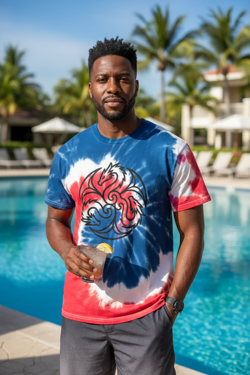 Dragon Triskele Spiral Tie-Dye T-Shirt | Celtic Dragon Symbol Tee