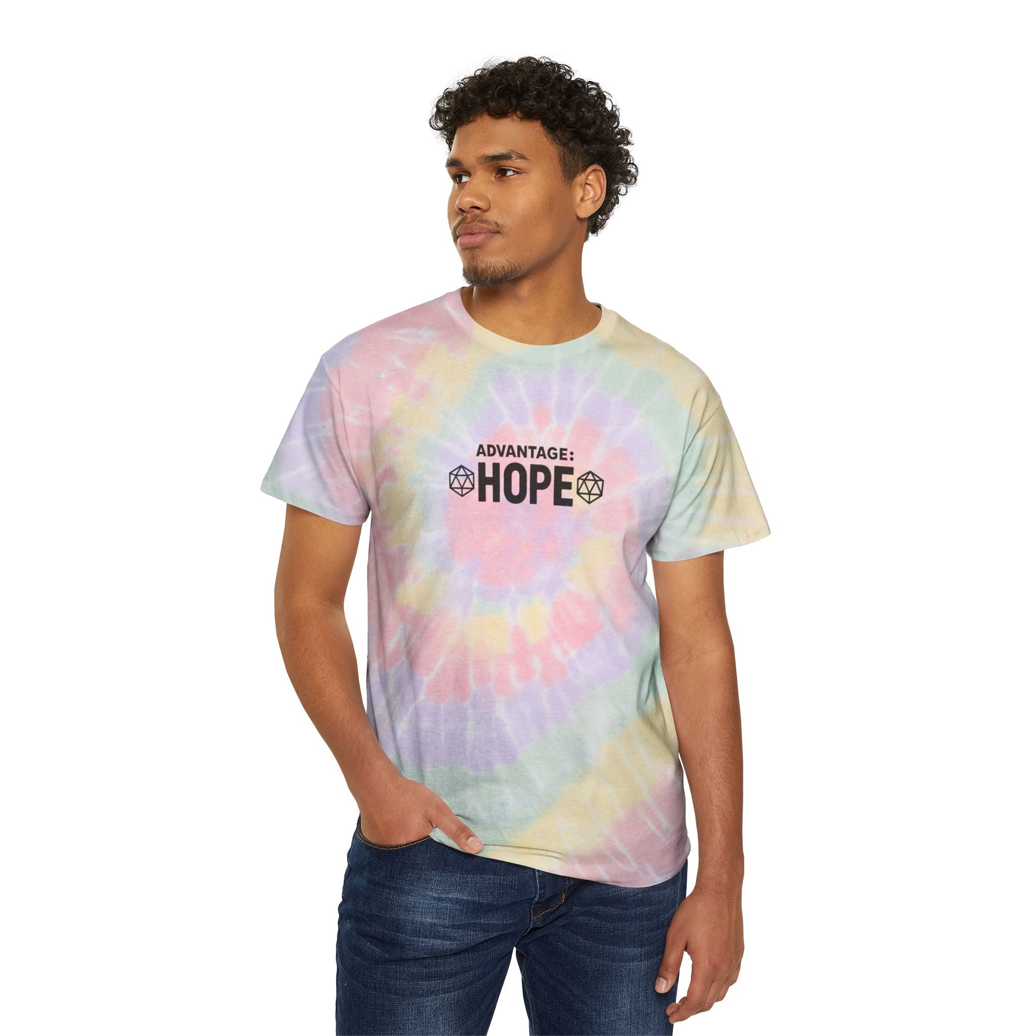 Spiral Pastel Tie-Dye Advantage: HOPE Graphic Tee | RPG-Inspired Optimism T-Shirt