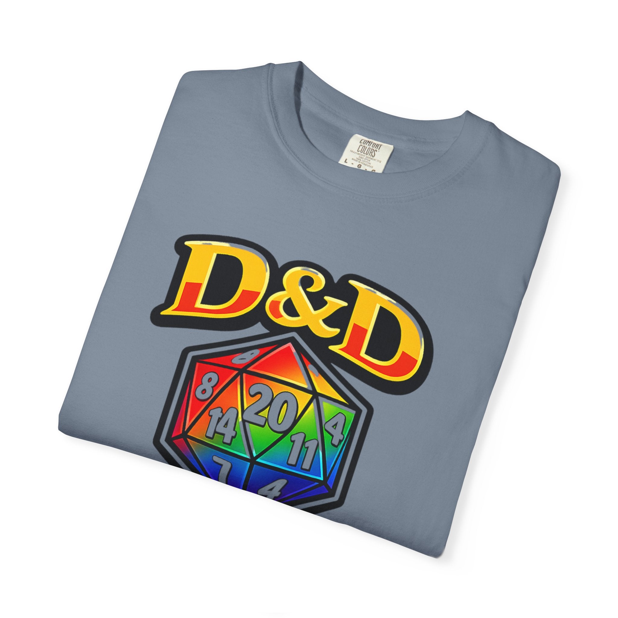Rainbow D20 Gamer T-Shirt — Nerdy Tabletop RPG Comfort Colors Tee - Mutantur Labs LLC