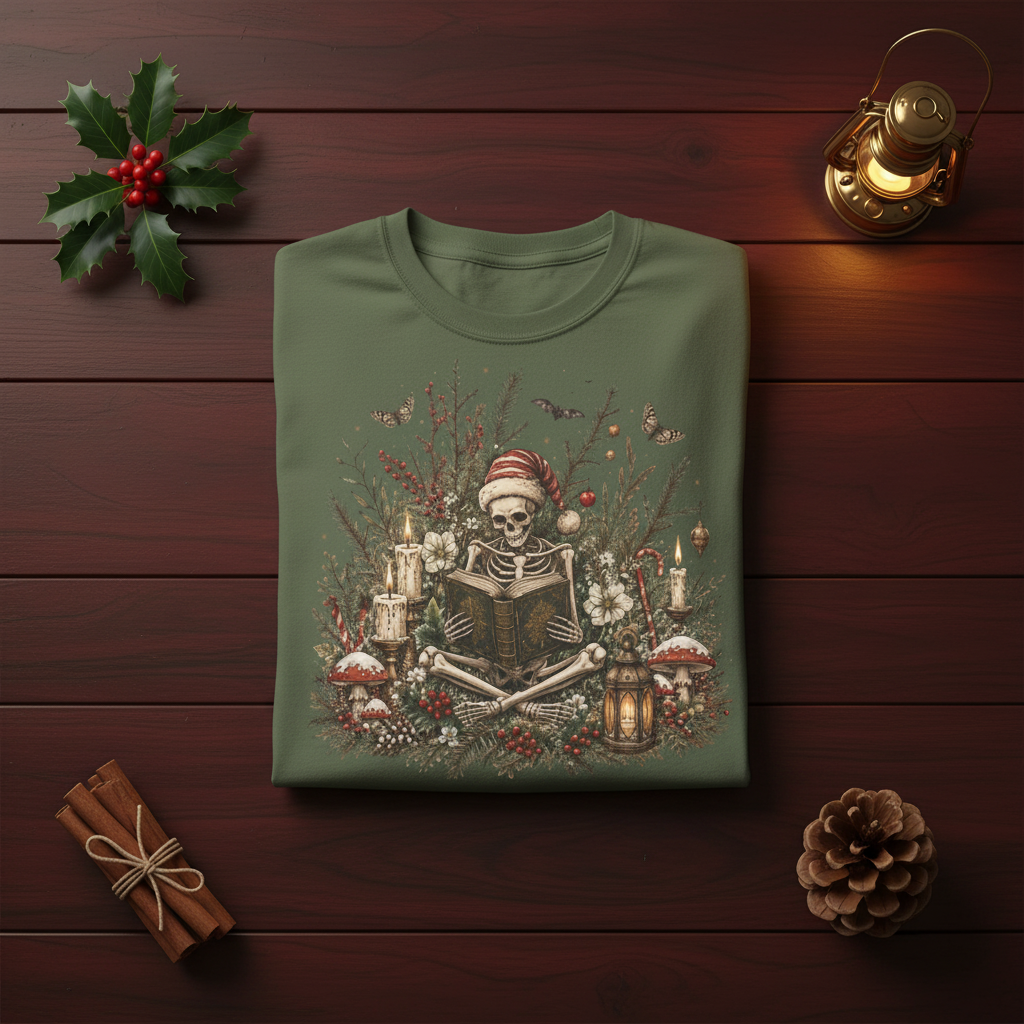 Skeleton Santa Holiday T-Shirt — Festive Gothic Christmas Comfort Colors Tee