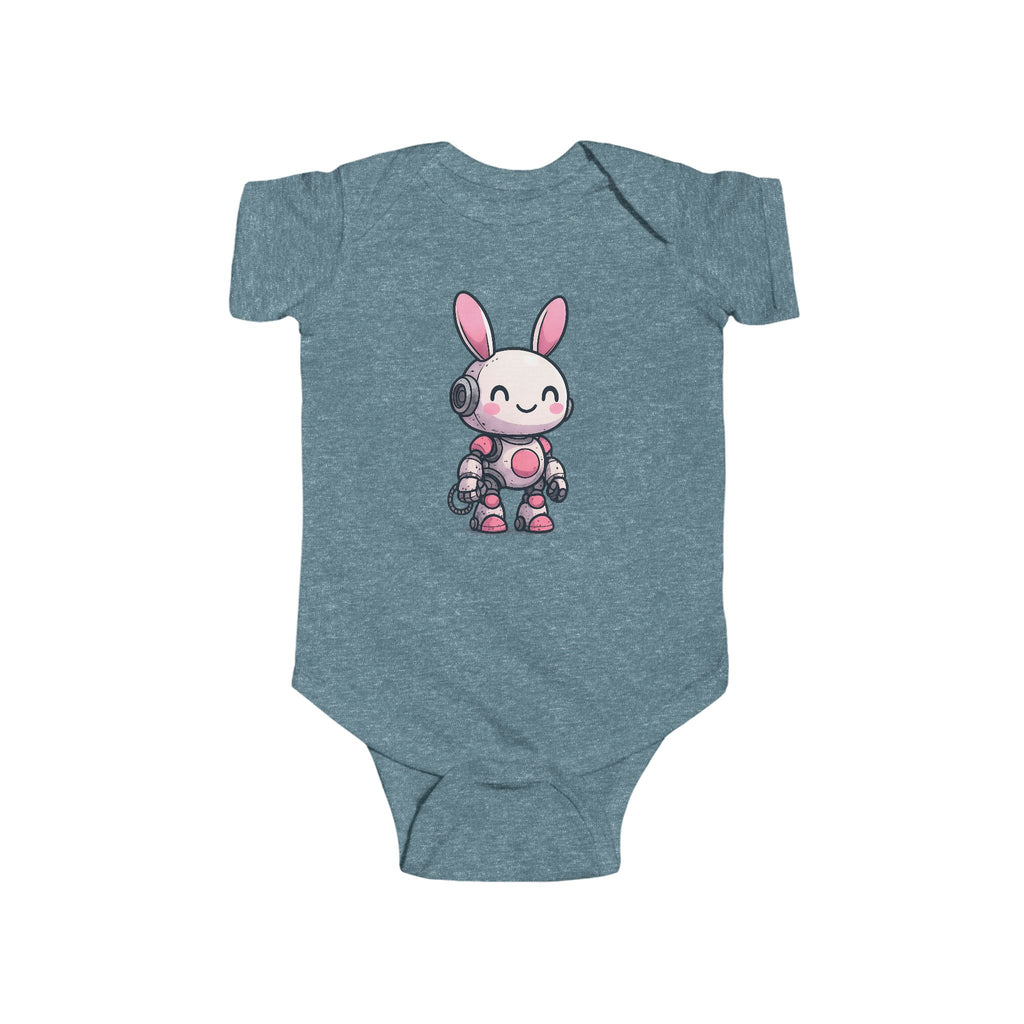 Happy Pink Robot Bunny Infant Bodysuit – Gentle Sci-Fi Baby One-Piece - Mutantur Labs LLC