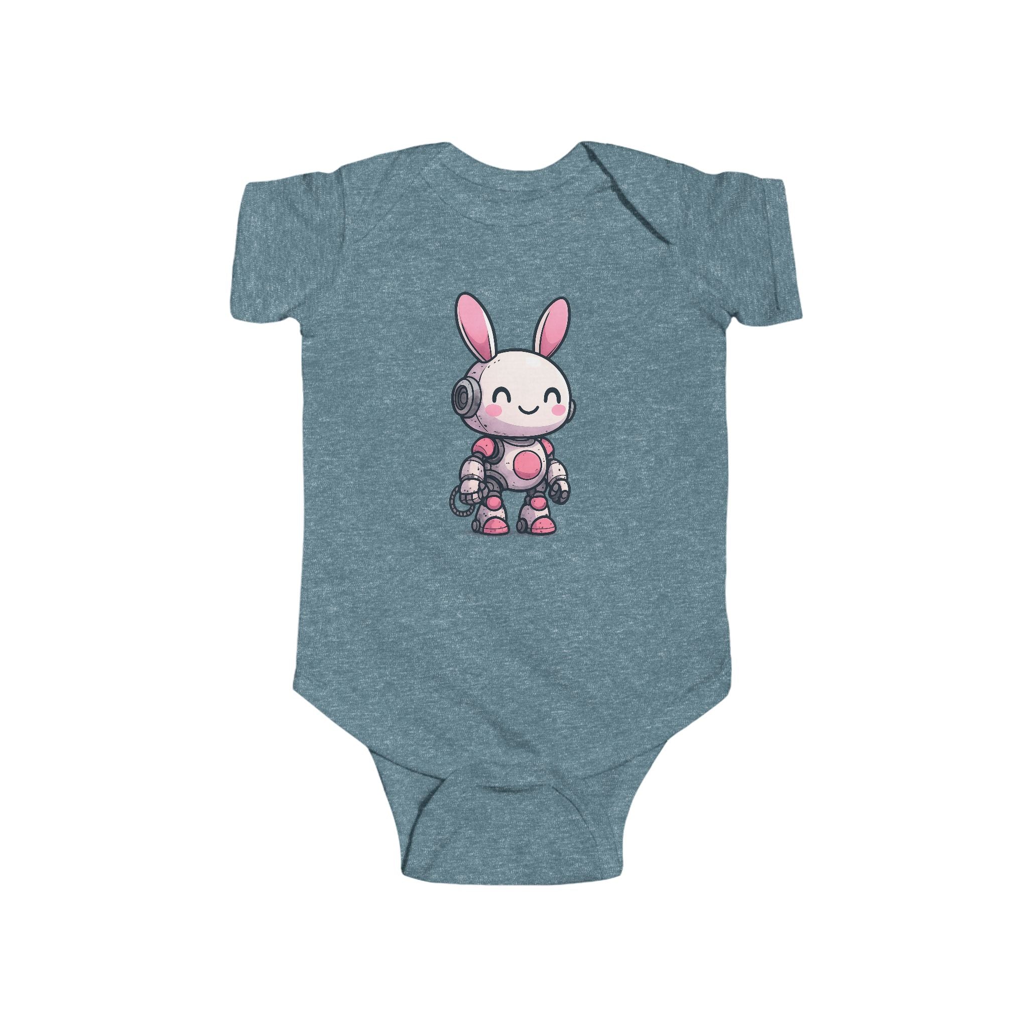 Happy Pink Robot Bunny Infant Bodysuit – Gentle Sci-Fi Baby One-Piece - Mutantur Labs LLC