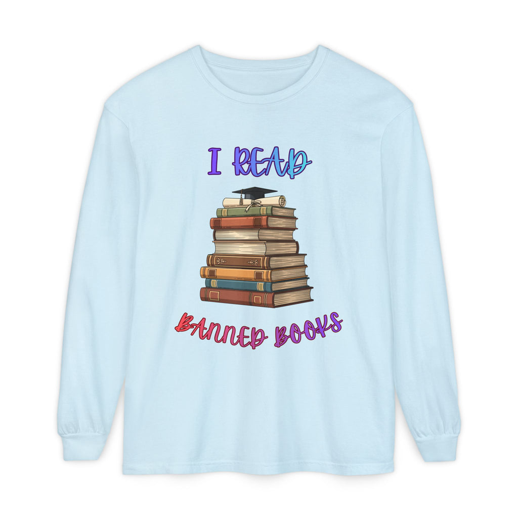 I Read Banned Books Long Sleeve Shirt | Stack of Books Reader Graphic Tee - Mutantur Labs LLC