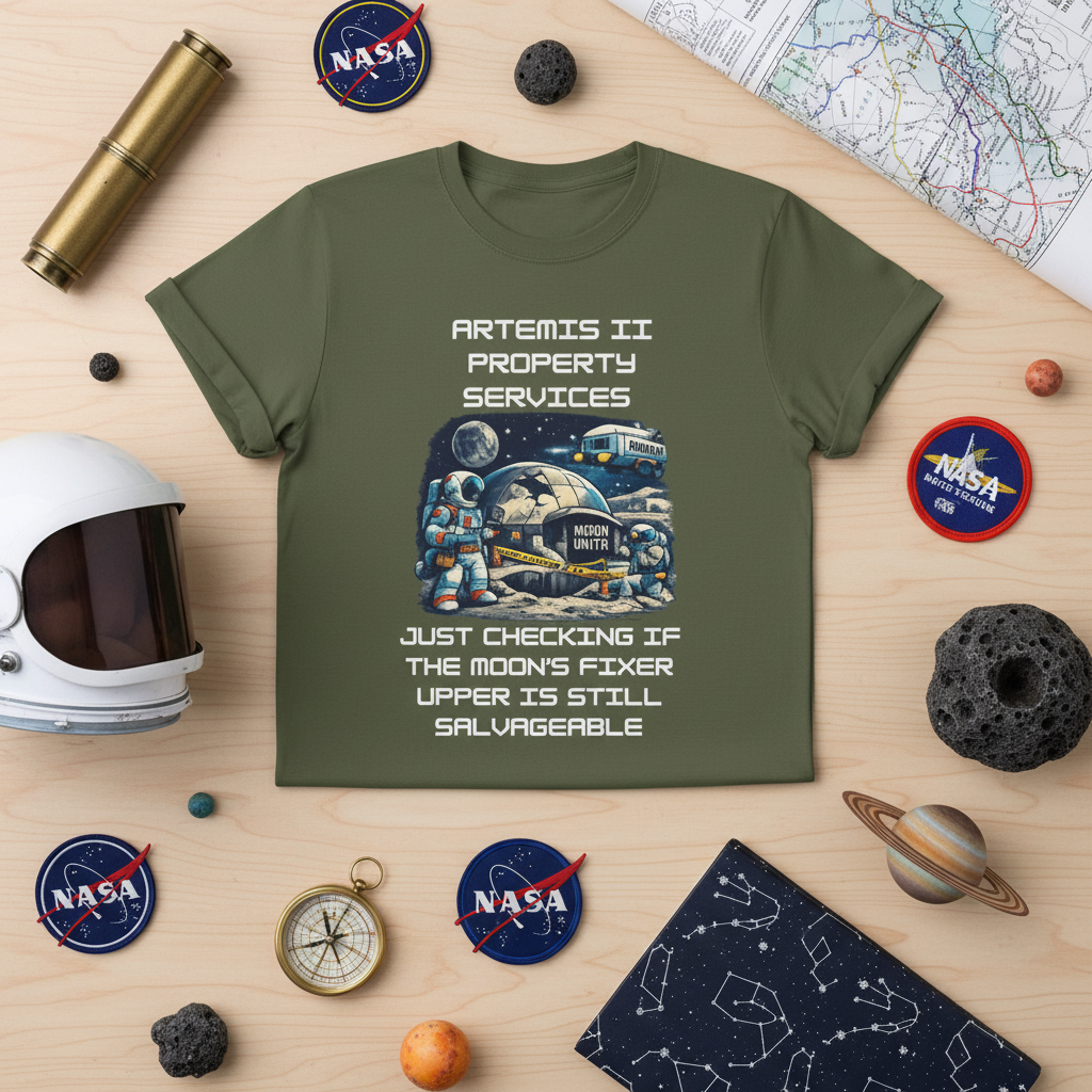 Artemis II Property Services space repair crew tee, close-up of design