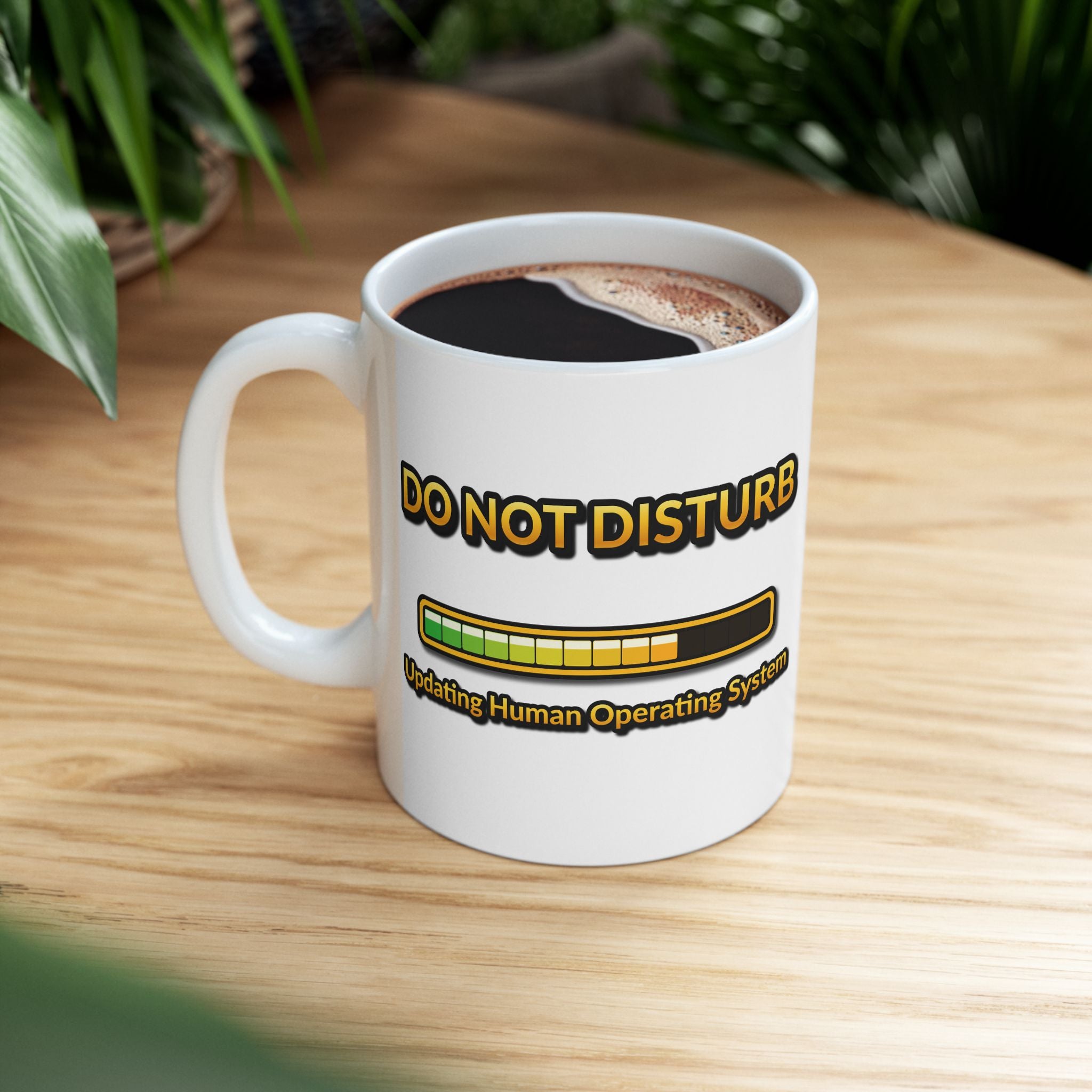 Do Not Disturb Updating Human System Mug | Funny Progress Bar 11 oz Coffee Cup | Tech Humor Gift for Programmers and AI Fans